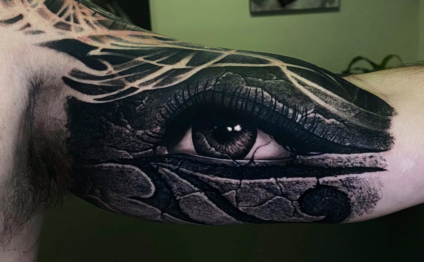 Black & grey · eye study tattoo by Joey D’Elia